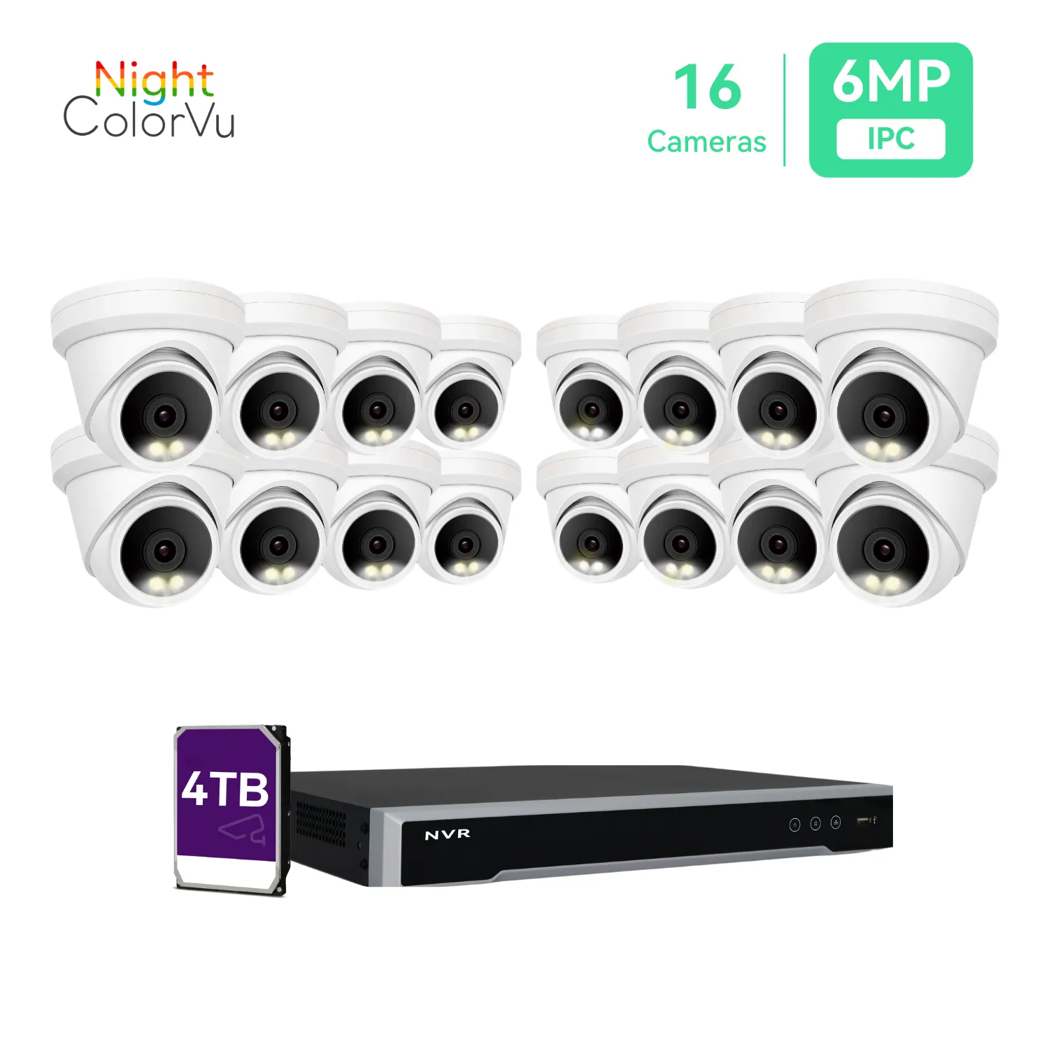 16CH 4K PoE IP Camera System with (16)6MP Night ColorVu Turret Cameras, 4TB HDD (KIT1616T5C)