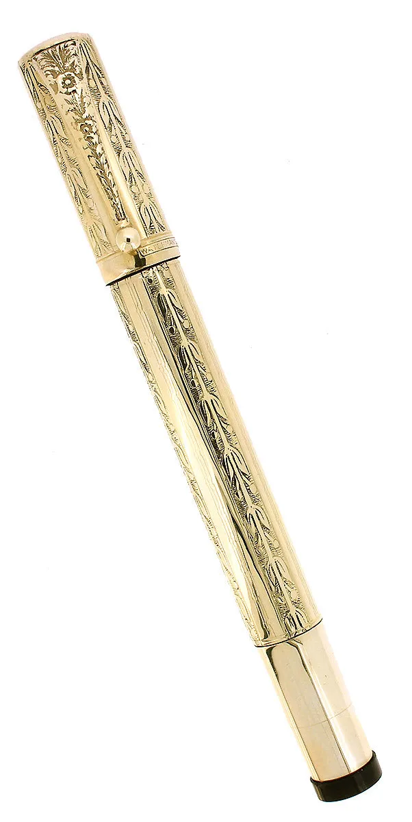 1920S WATERMAN 42 ITALIAN 18KR ROLLED GOLD VINE GUILLOCHE ENGINE TURNED SAFETY PEN RESTORED