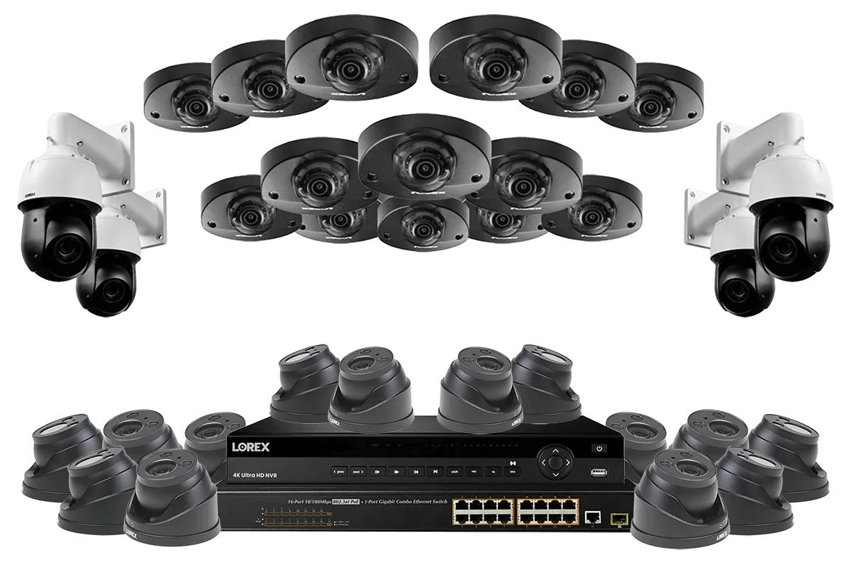 32 Channel NVR Security System with Fourteen 2K Audio, Fourteen 4K Zoom Lens Dome and Four 2K PTZ with 12&times; Optical Zoom