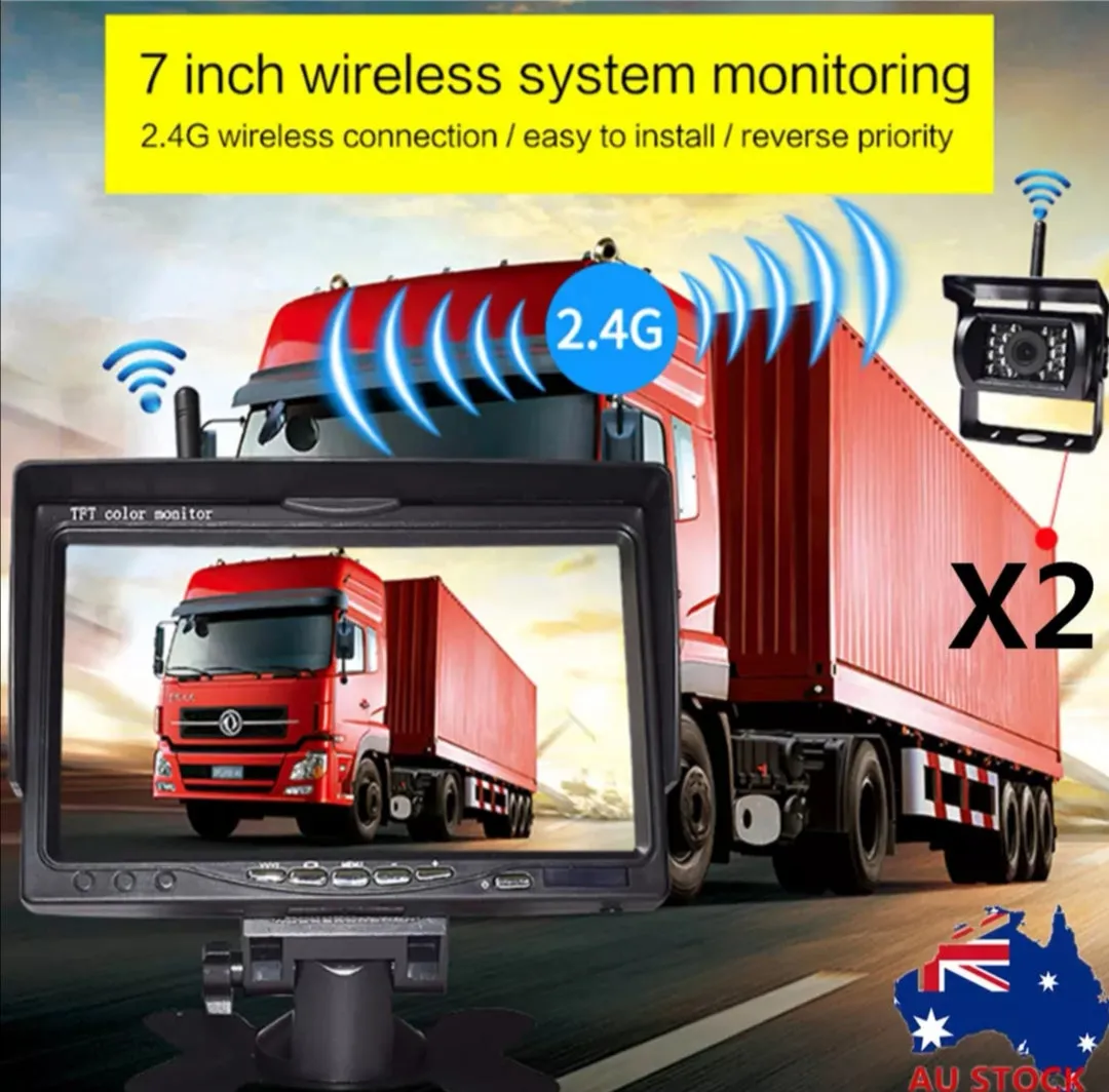 7" Wireless Rear View Kit HD LCD Monitor   Reverse Camera For Truck Caravan VAN RV Head Unit In Dash Plus OEM Fascia