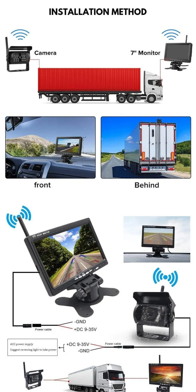 7" Wireless Rear View Kit HD LCD Monitor   Reverse Camera For Truck Caravan VAN RV Head Unit In Dash Plus OEM Fascia