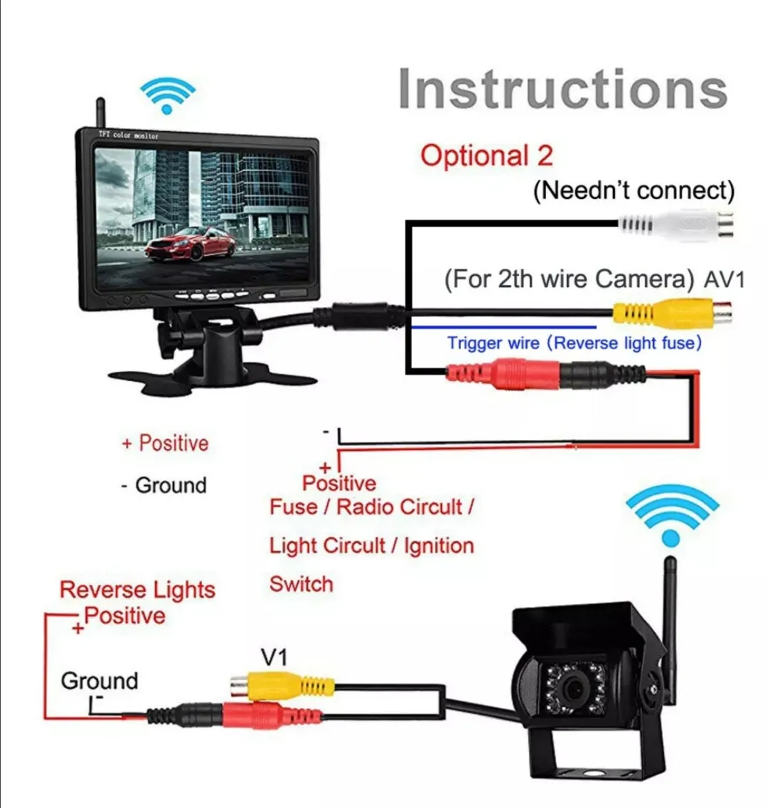 7" Wireless Rear View Kit HD LCD Monitor   Reverse Camera For Truck Caravan VAN RV Head Unit In Dash Plus OEM Fascia