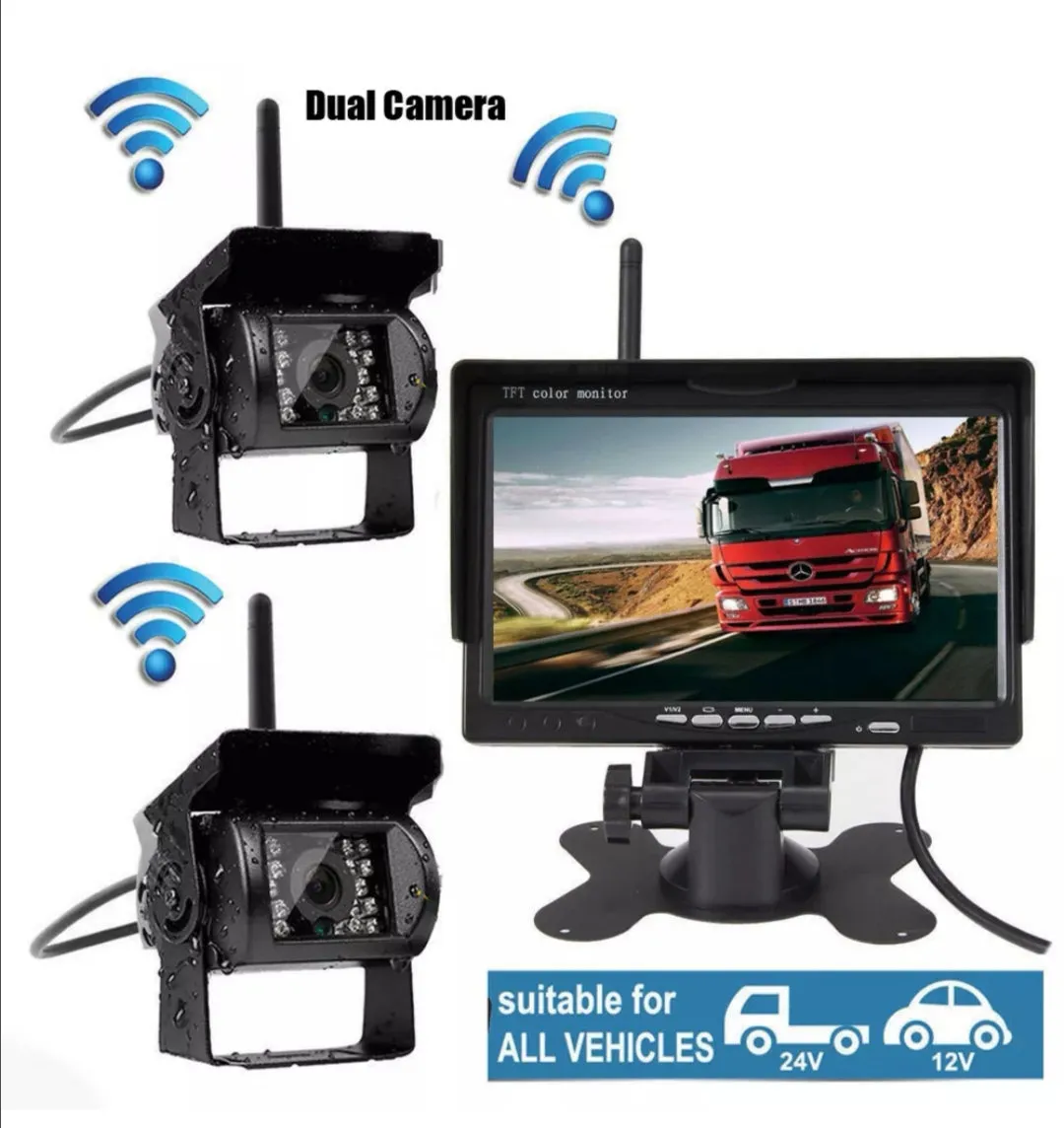 7" Wireless Rear View Kit HD LCD Monitor   Reverse Camera For Truck Caravan VAN RV Head Unit In Dash Plus OEM Fascia