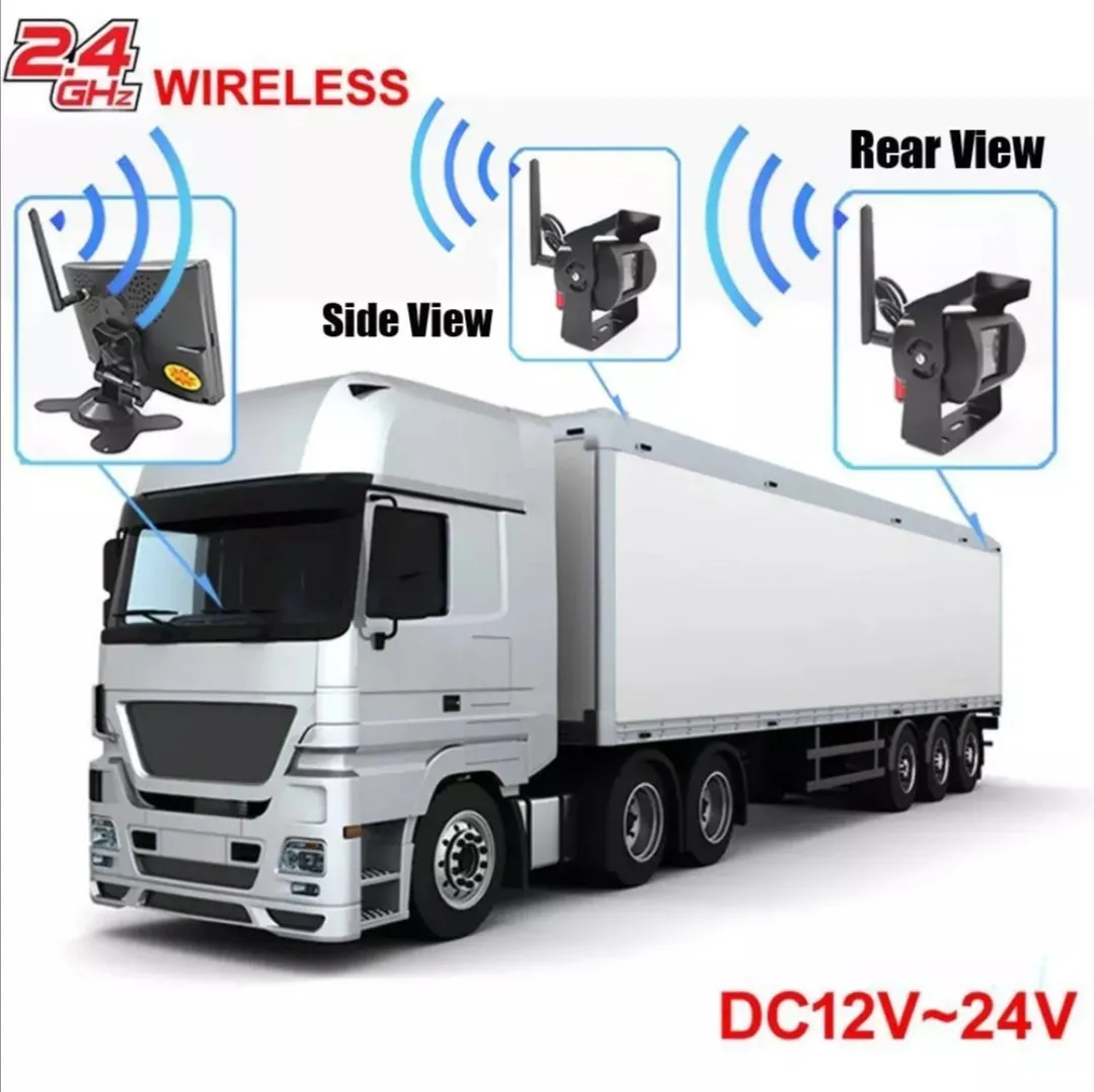 7" Wireless Rear View Kit HD LCD Monitor   Reverse Camera For Truck Caravan VAN RV Head Unit In Dash Plus OEM Fascia