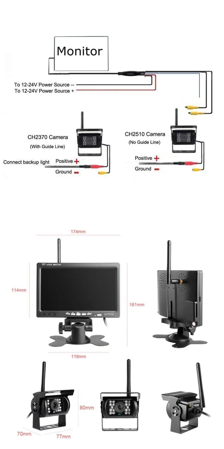 7" Wireless Rear View Kit HD LCD Monitor   Reverse Camera For Truck Caravan VAN RV Head Unit In Dash Plus OEM Fascia