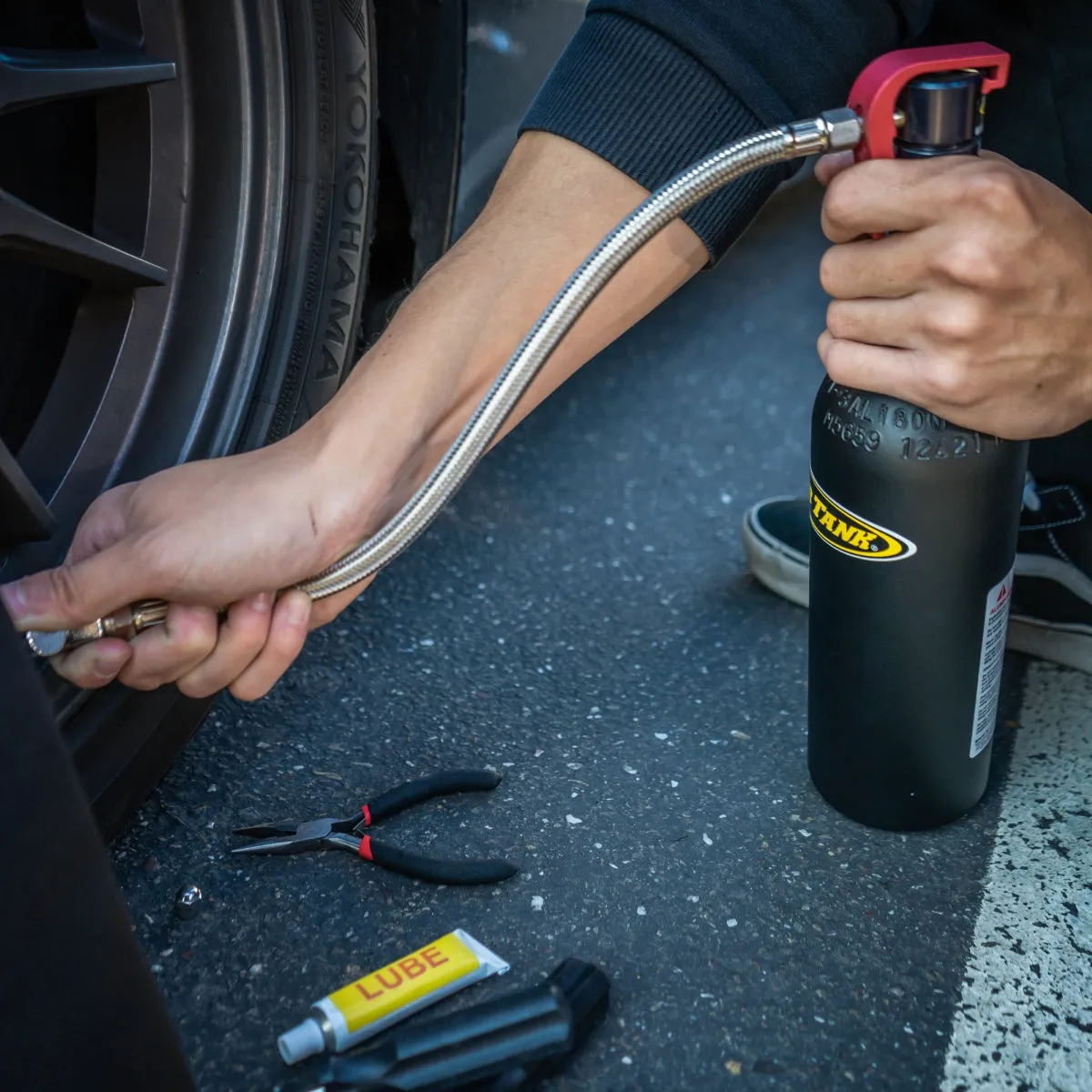 All-in-One Tire Repair Kit with Mini Power Tank CO2 Air Source