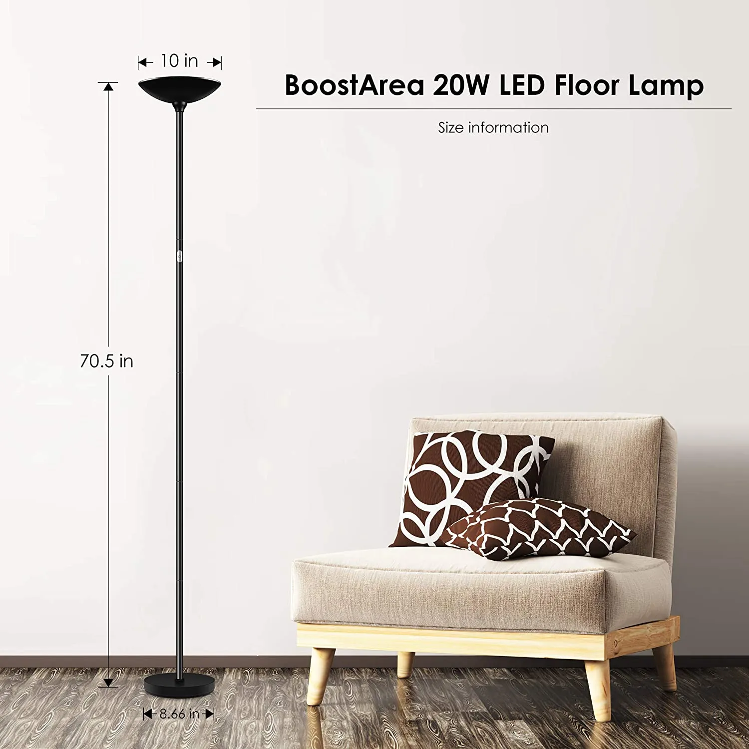 BoostArea Floor Lamp 20W Torchiere LED Floor Lamp 2000LM