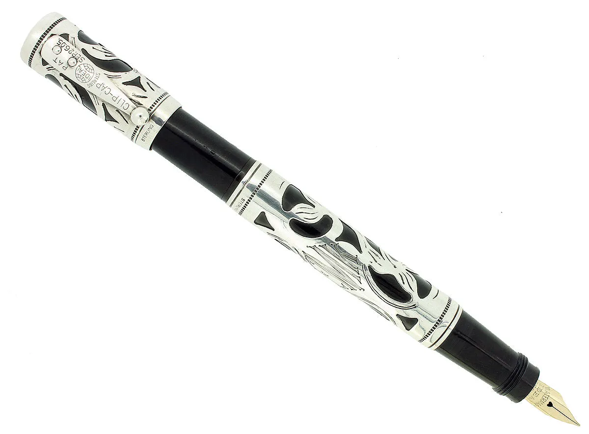 Restored Vintage Waterman Sterling 442 Safety Fountain Pen with Trefoil Vine Pattern