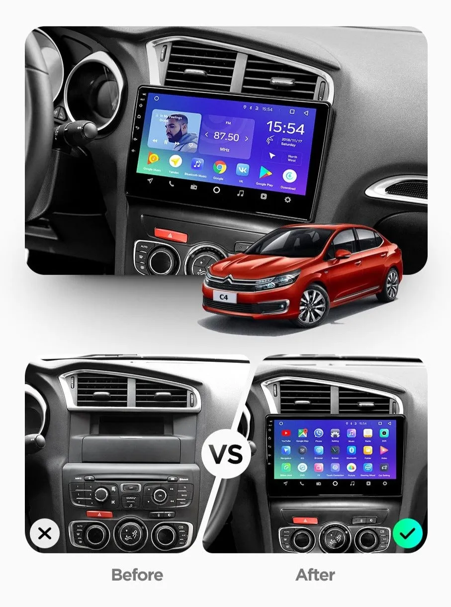 Car Dealz Premium Advanced 4G Data Model 10.2" Android 12.0 For Citroen C4 2 B7 2013-2016 In Dash Plus OEM Fascia