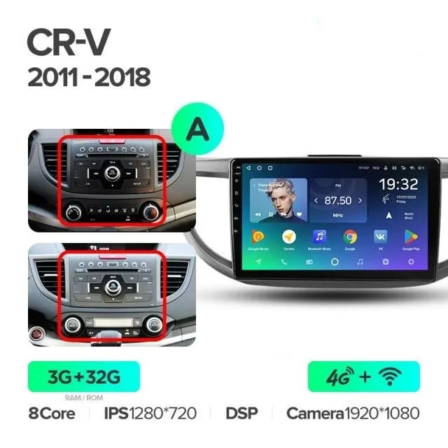 Car Dealz Premium Advanced 4G Data Model 10.2" Android 12.0 For Honda CRV CR-V 4 RM RE 2011 - 2018 In Dash Plus OEM Fascia