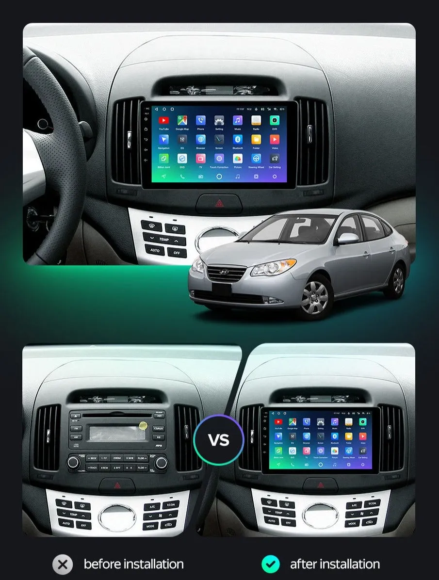 Car Dealz Premium Advanced 4G Data Model 10.2" Android 12.0 For Hyundai Elantra 4 HD 2006 - 2012 In Dash Plus OEM Fascia