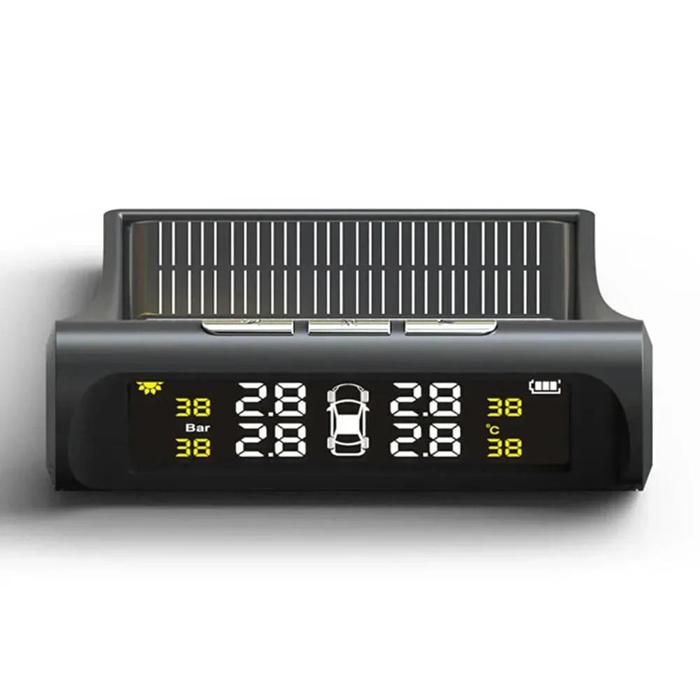 Car TPMS Tire Pressure Monitoring System Solar Charging HD Digital LCD Display Auto Alarm System Wireless With 4 Sensor