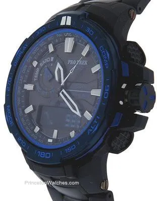 Casio Mens Solar Atomic Triple Sensor Pro Trek - Blue Bezel - Black Bracelet