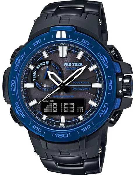 Casio Mens Solar Atomic Triple Sensor Pro Trek - Blue Bezel - Black Bracelet