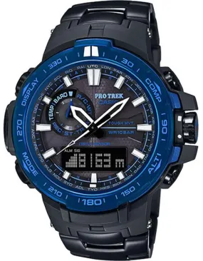 Casio Mens Solar Atomic Triple Sensor Pro Trek - Blue Bezel - Black Bracelet