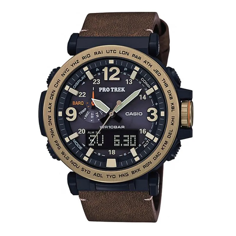 Casio Pro Trek PRG-600 Series Triple Sensor Version 3 Brown Leather Strap Watch PRG600YL-5D PRG-600YL-5D