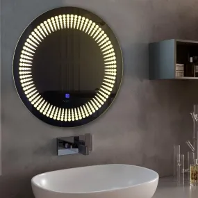 Crystal Indian Round Led Wall Mirror with Touch Sensor, Wall Mounted Mirror for Bathroom, Bedroom & Makeup Room (24X24)