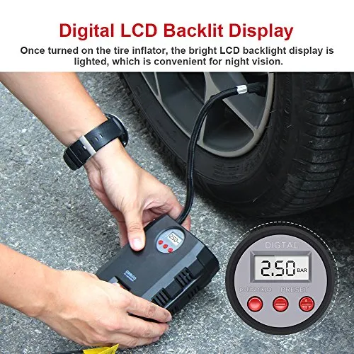 Digital Tire Inflator, GOOLOO 12V DC Air Compressor, Portable Auto Electric 150 PSI Tyre Pump with Tire Pressure Monitor and Preset for Car, Bicycle, Motorcycles, Sport Balls and Other Inflatables