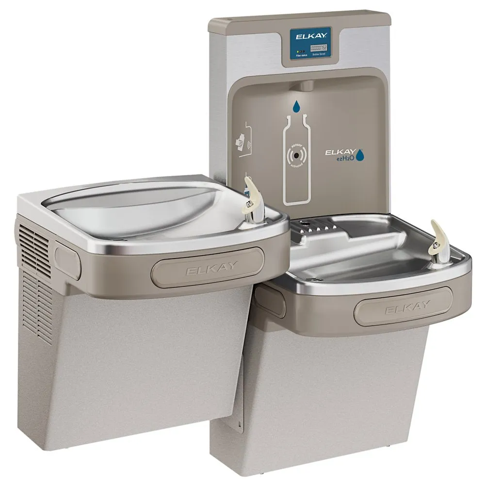 Elkay LZSTL8WSLK | Wall-mount Bi-level Bottle Filling Station | Filtered, Refrigerated, EZ-style fountain, Granite Gray