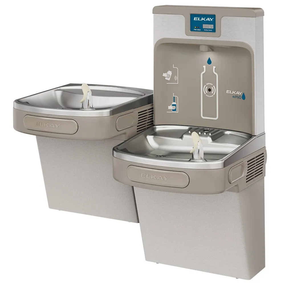 Elkay LZSTL8WSLK | Wall-mount Bi-level Bottle Filling Station | Filtered, Refrigerated, EZ-style fountain, Granite Gray