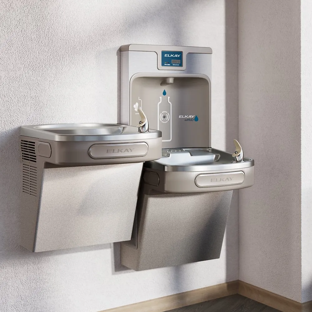 Elkay LZSTL8WSLK | Wall-mount Bi-level Bottle Filling Station | Filtered, Refrigerated, EZ-style fountain, Granite Gray