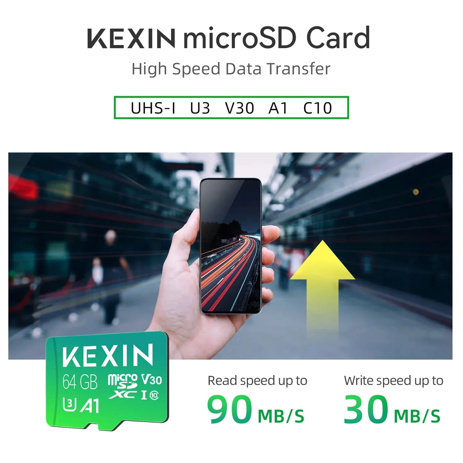 Kexin Keixn03 64GB Micro SD Card With Adapter, Class 10 U3 High Speed Memory Card, 3 Pack