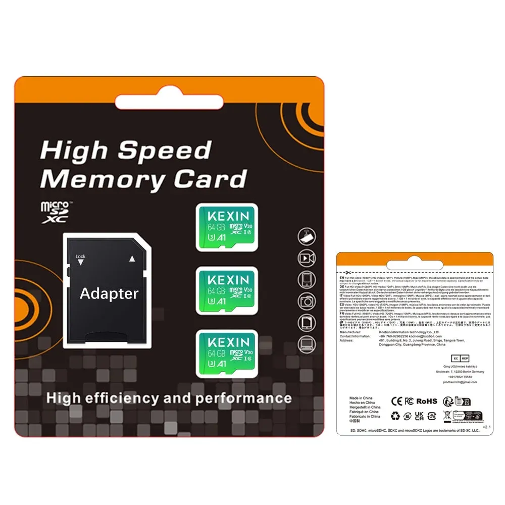 Kexin Keixn03 64GB Micro SD Card With Adapter, Class 10 U3 High Speed Memory Card, 3 Pack