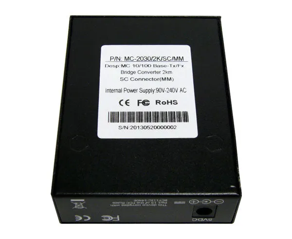 Media Converter, Multimode, Fast Ethernet, 2K, RJ45-Duplex SC