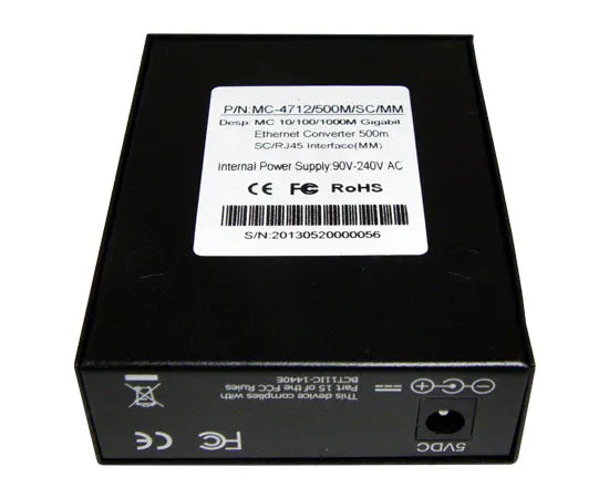 Media Converter, Multimode, Gigabit Ethernet, 550M, RJ45-Duplex SC