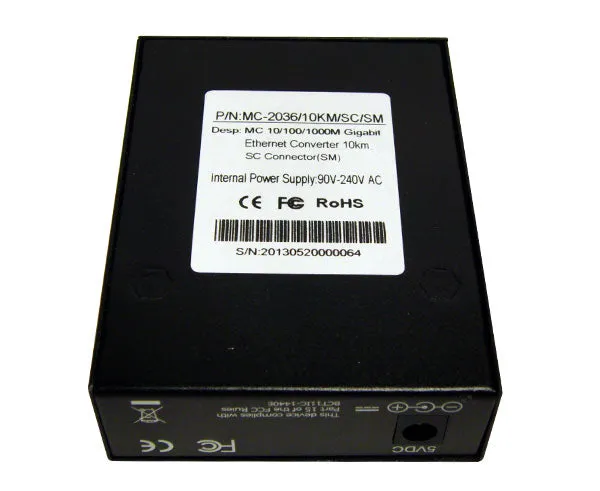 Media Converter, Singlemode, Gigabit Ethernet, 10km, RJ45-Duplex SC