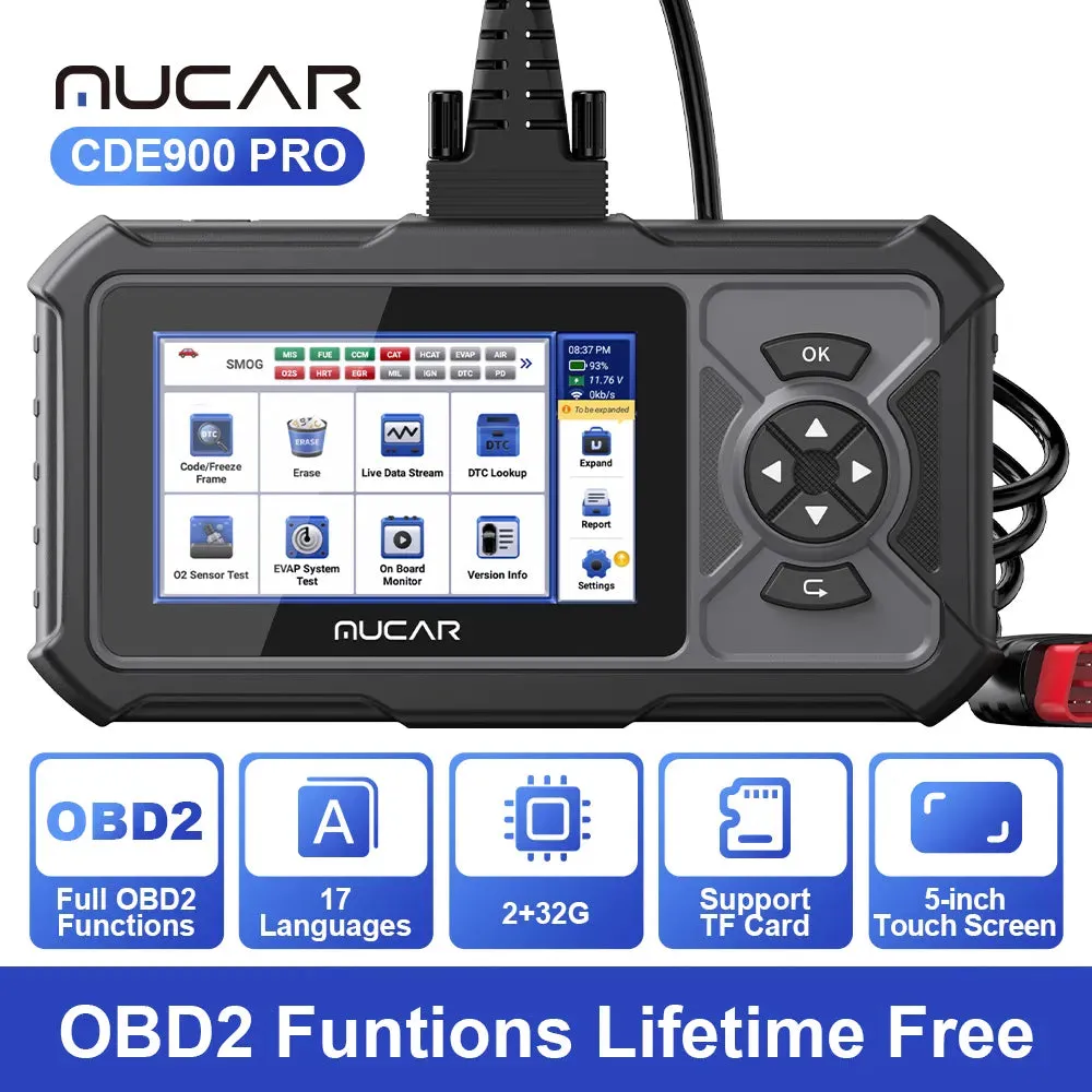 MUCAR CDE900 PRO OBD2 Diagnostic Tool With 4 System Diagnostics ECM TCM ABS SRS Automotive Scanner Car Code Reader OBD 2 Scanner