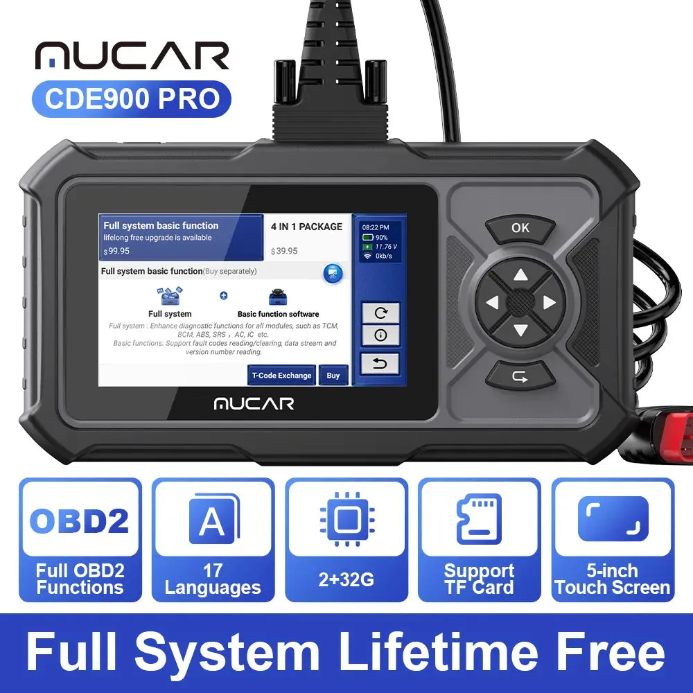 MUCAR CDE900 PRO OBD2 Diagnostic Tool With 4 System Diagnostics ECM TCM ABS SRS Automotive Scanner Car Code Reader OBD 2 Scanner