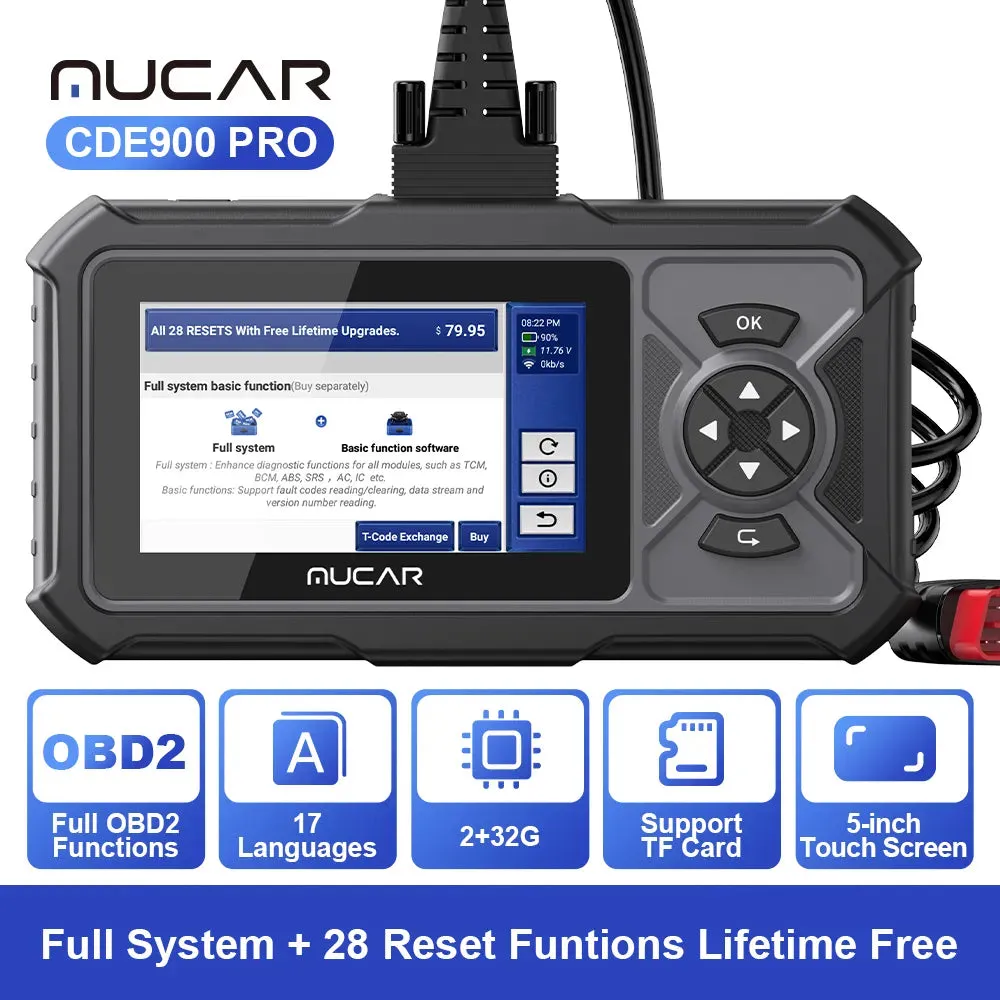 MUCAR CDE900 PRO OBD2 Diagnostic Tool With 4 System Diagnostics ECM TCM ABS SRS Automotive Scanner Car Code Reader OBD 2 Scanner