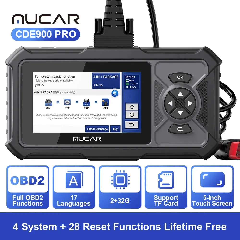 MUCAR CDE900 PRO OBD2 Diagnostic Tool With 4 System Diagnostics ECM TCM ABS SRS Automotive Scanner Car Code Reader OBD 2 Scanner