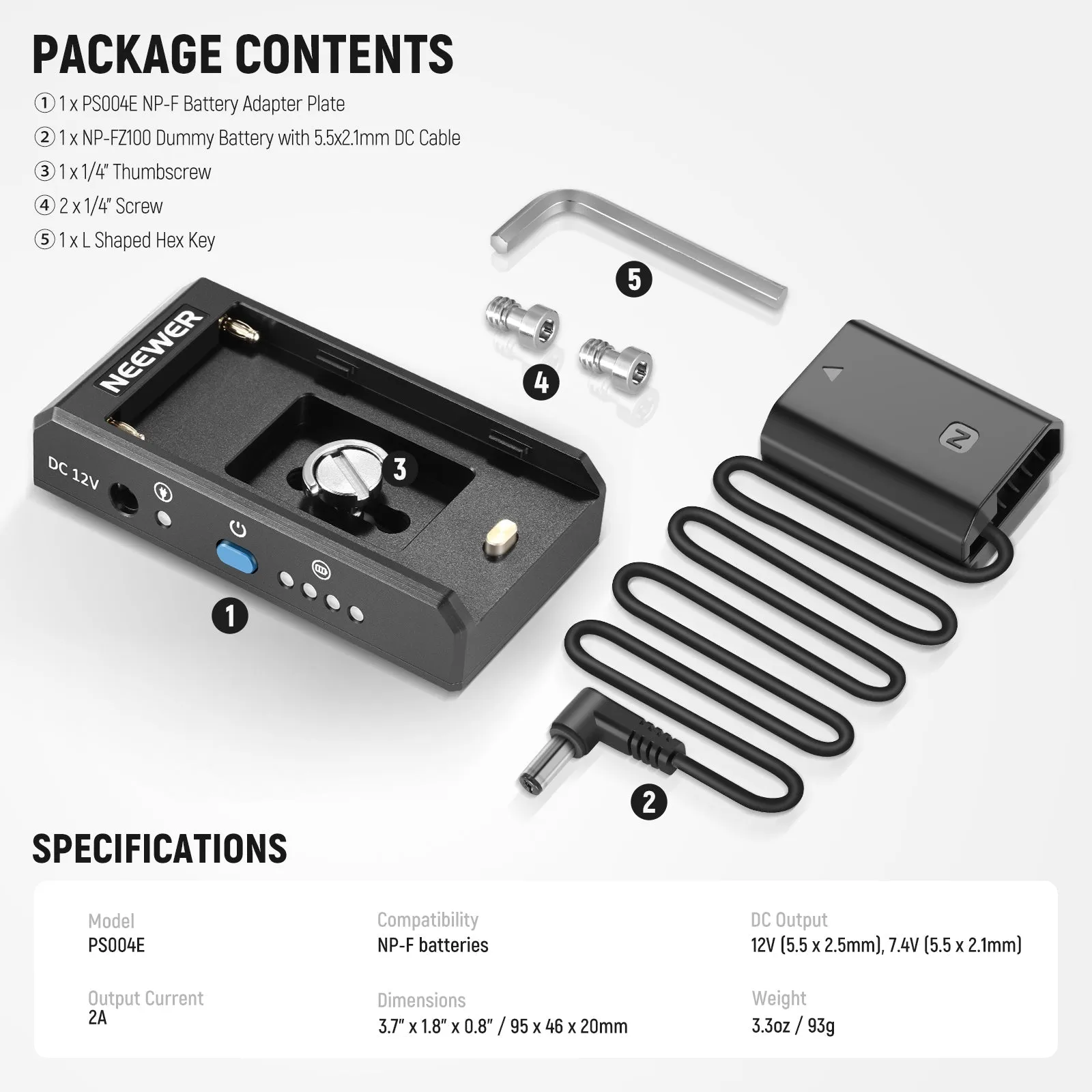 NEEWER PS004E NP-F Battery Adapter Plate with NP-FZ100 Dummy Battery