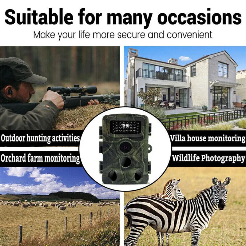 Night Vision 36MP Trail Camera, 1080P, 120° Lens, IP56 Waterproof