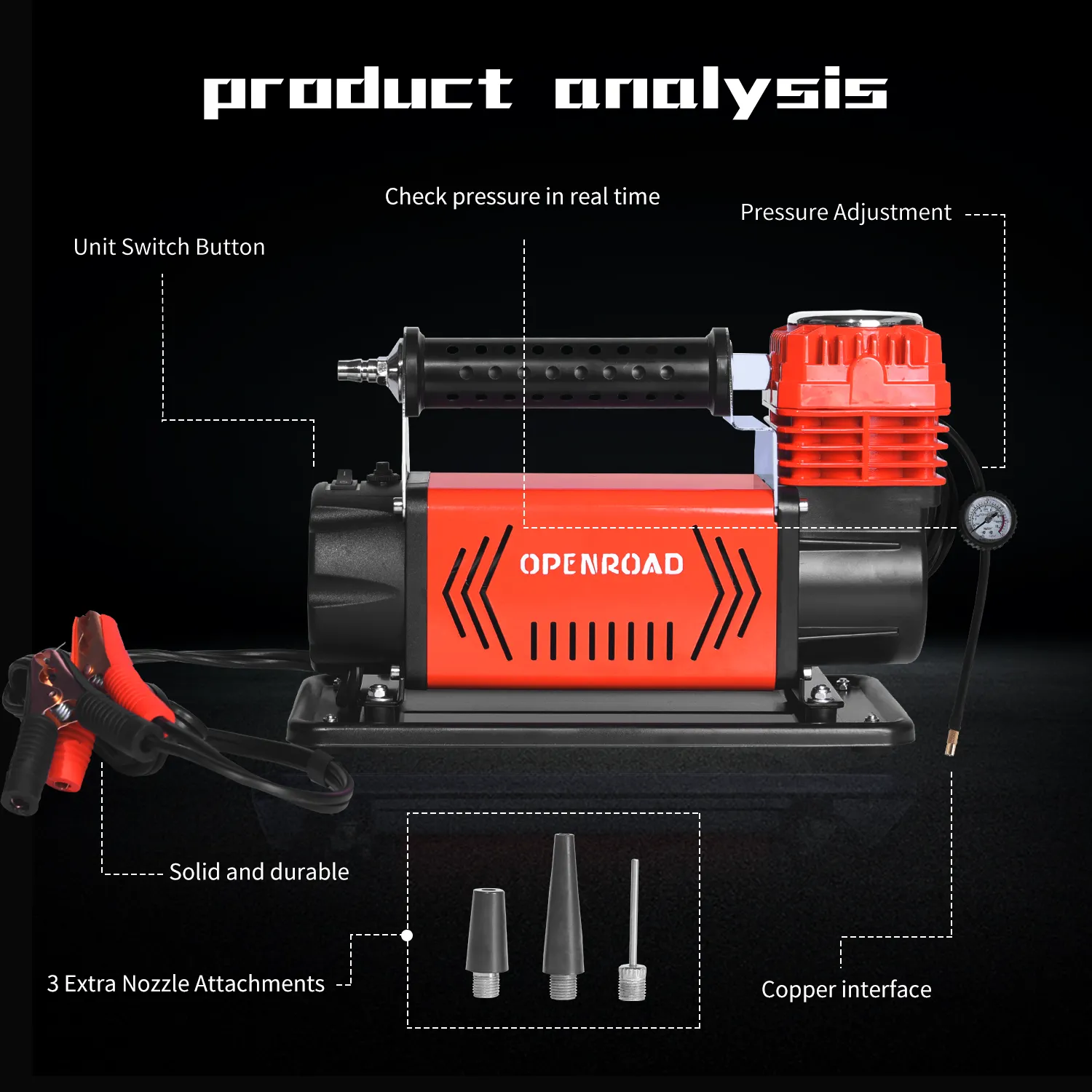 OPENROAD 12V Portable Inflator Air Compressor Heavy Duty, 5.65CFM Truck Tires Inflator, Offroad Air Compressor Kit for Car Tires 150PSI