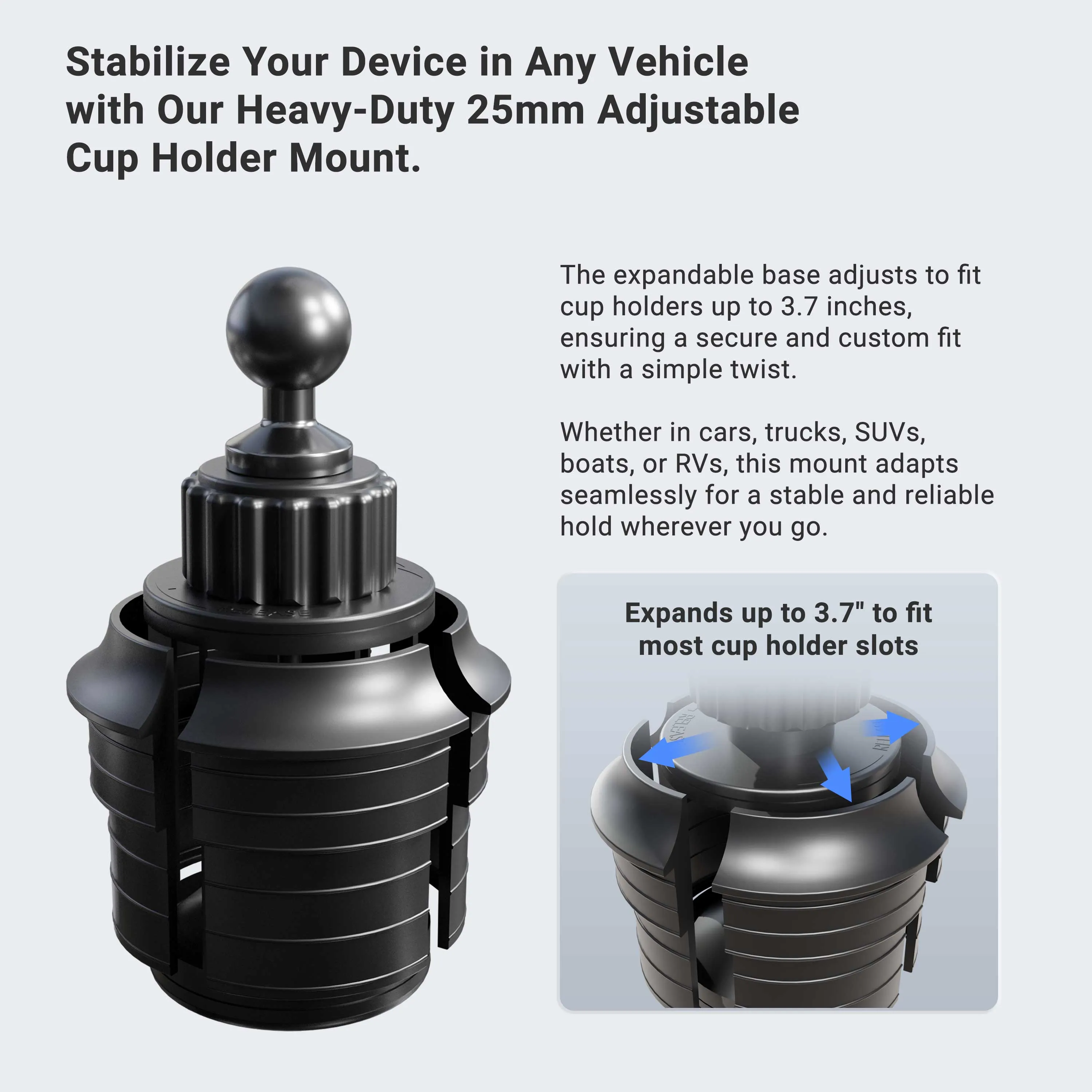 RoadVise® XL Cup Holder Phone and Midsize Tablet Mount for iPhone, Galaxy, and Note