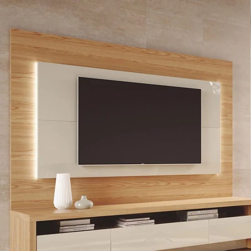 Sylvan 70.86" TV Panel with LED Lights in Nature Wood and Off White