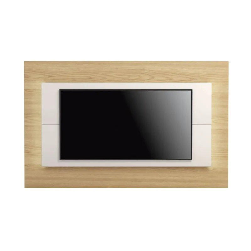 Sylvan 85.43" TV Panel with LED Lights in Nature Wood and Off White