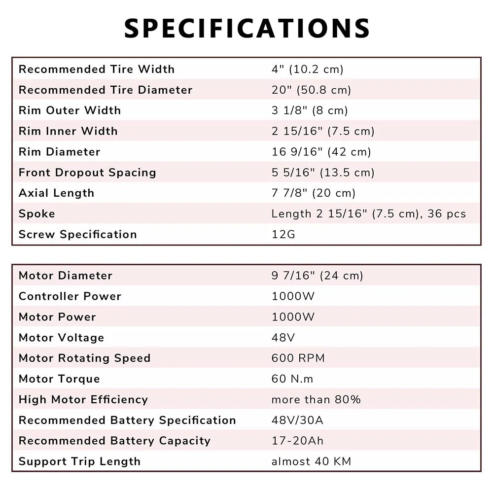 TheLAShop 48v 1000w 20in Front Fat Tire Electric Bicycle Motor Kit