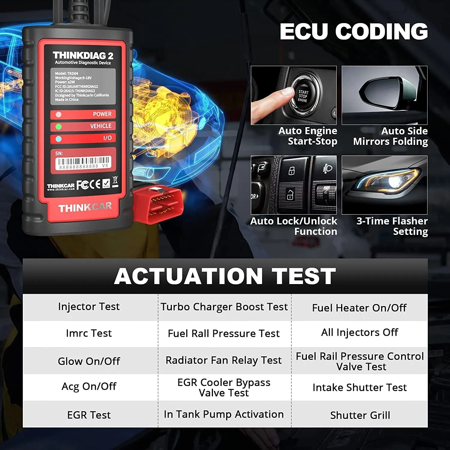 Thinkdiag2 All System Bidirectional Control OBD2 Diagnostic Scanner for Ios & Android, Bluetooth5.0 Intelligent Scan Tool with CAN-FD Protocol, Autovin, Active Test, 15  Reset Functions, ECU Coding