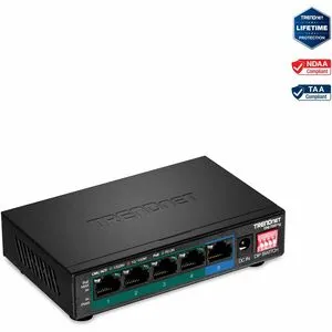 TRENDnet 5-Port Gigabit PoE  Switch, Camera DIP Switch extends PoE  200m (656 ft.), 60W PoE Budget, Black, TPE-TG51g