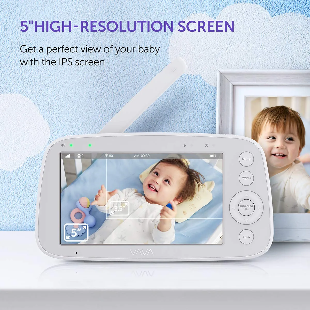 VAVA Baby Monitor 5" HD Display Video with Camera Audio IPS Screen Night Vision