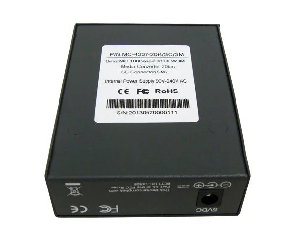 WDM Media Converter, Single-Mode, Fast Ethernet, TX1310nm 20K, RJ45-SC