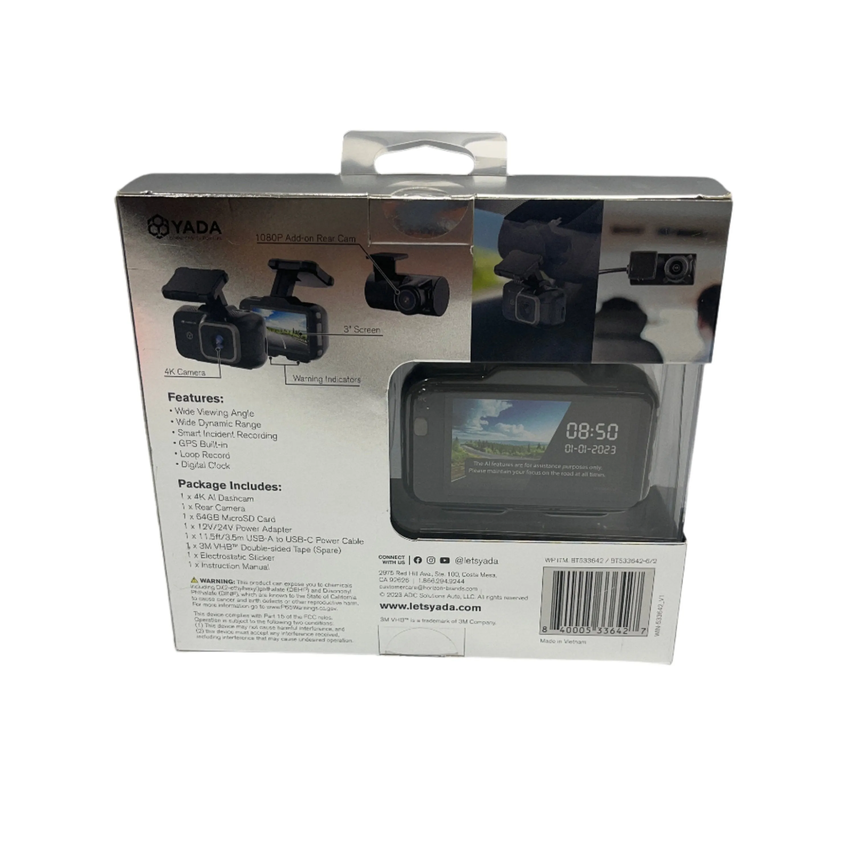 Yada Roadcam AI Plus Dash & Rear Camera (Sealed)